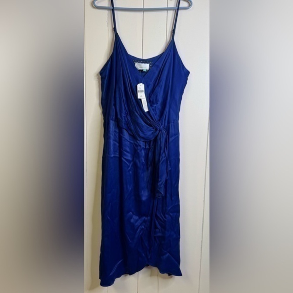 Anthropologie Satin Midi Slip Dress in Royal Blue